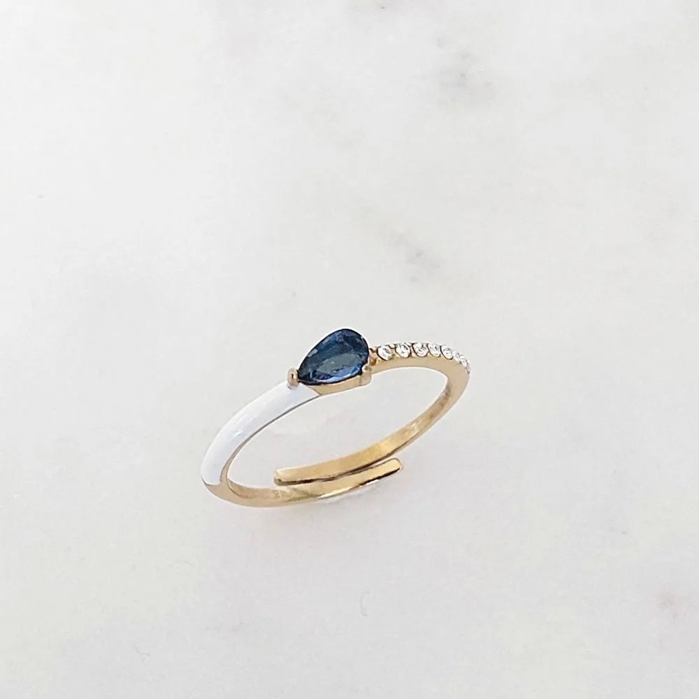 Bague fine blanche et bleue en acier inoxydable doré