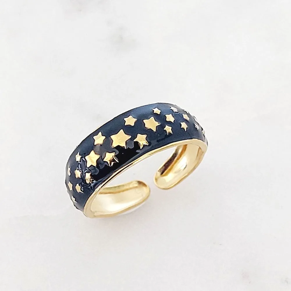 Bague jonc noir étoile en acier inoxydable – Bijou fantaisie ajustable