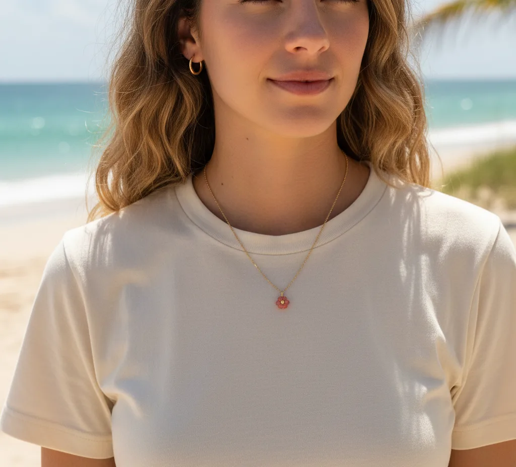Collier fleur (rhodochrosite rose corail)