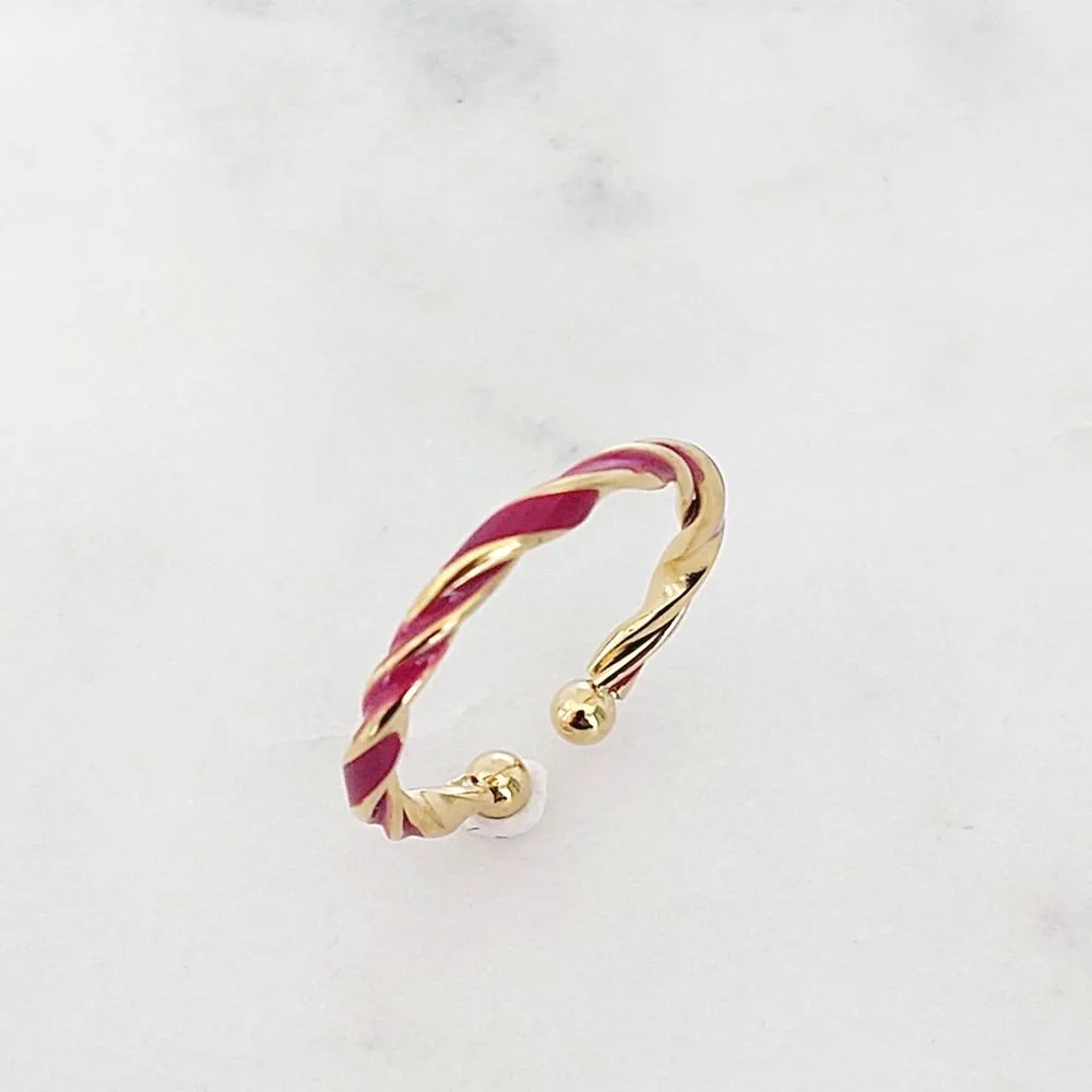 Bague torsadée rouge en acier inoxydable doré – Bague fine ajustable pour femme