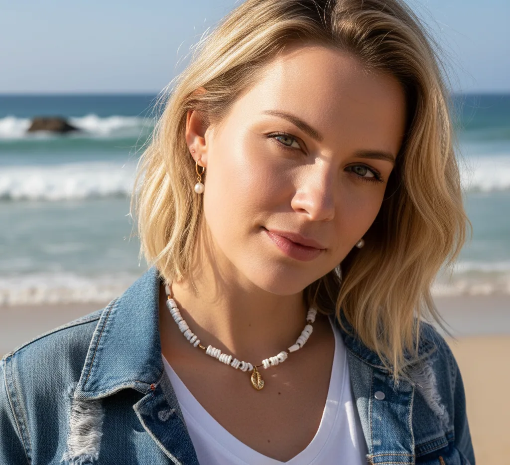 Collier surfeur (coquillage doré)