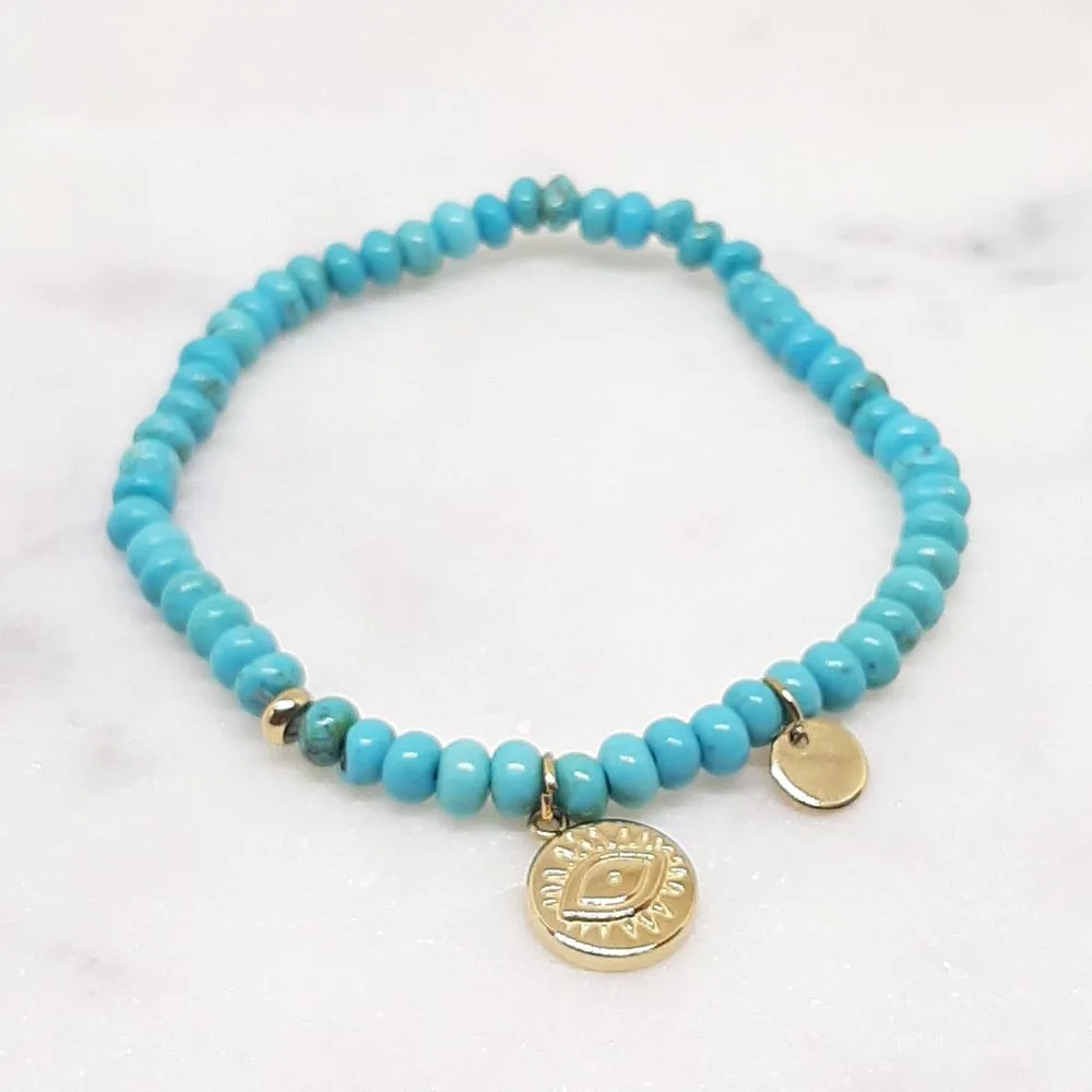 Bracelet élastique en turquoise avec médaillon Œil