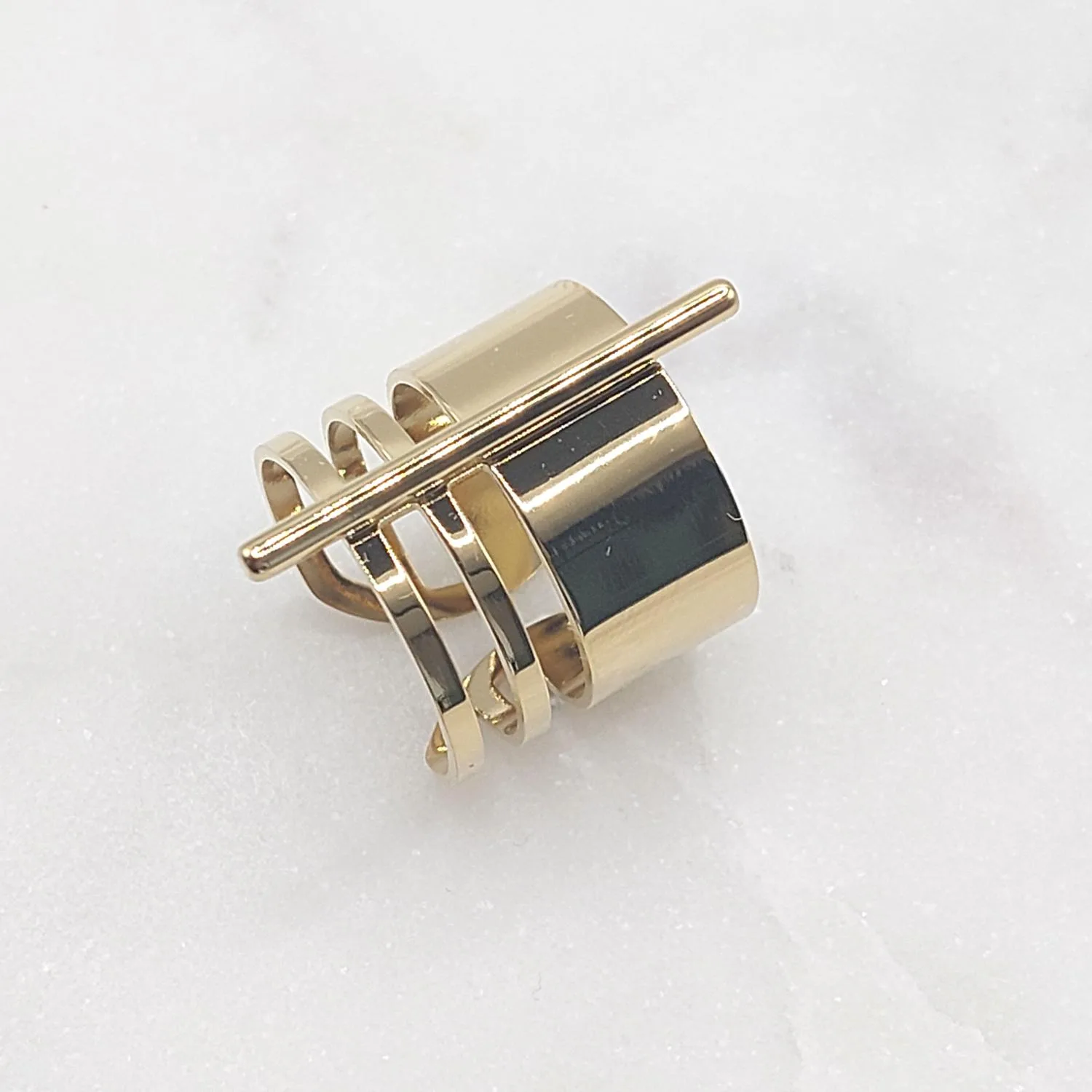Grosse bague dorée en acier inoxydable – Design géométrique femme