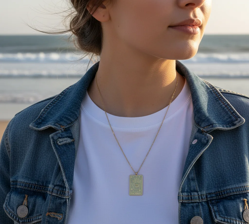 Collier carte tarot "The World" (doré)
