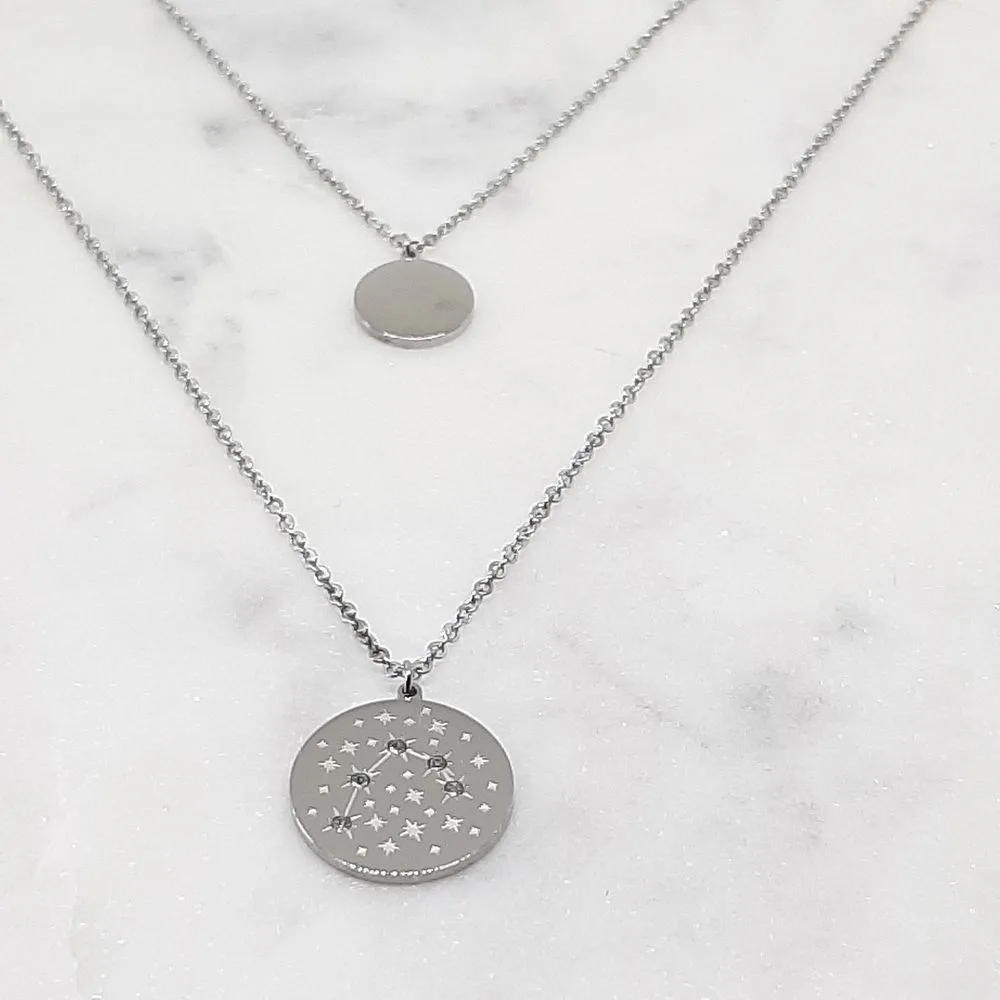 Collier sautoir double rangs galaxie 5 brillants (argenté)