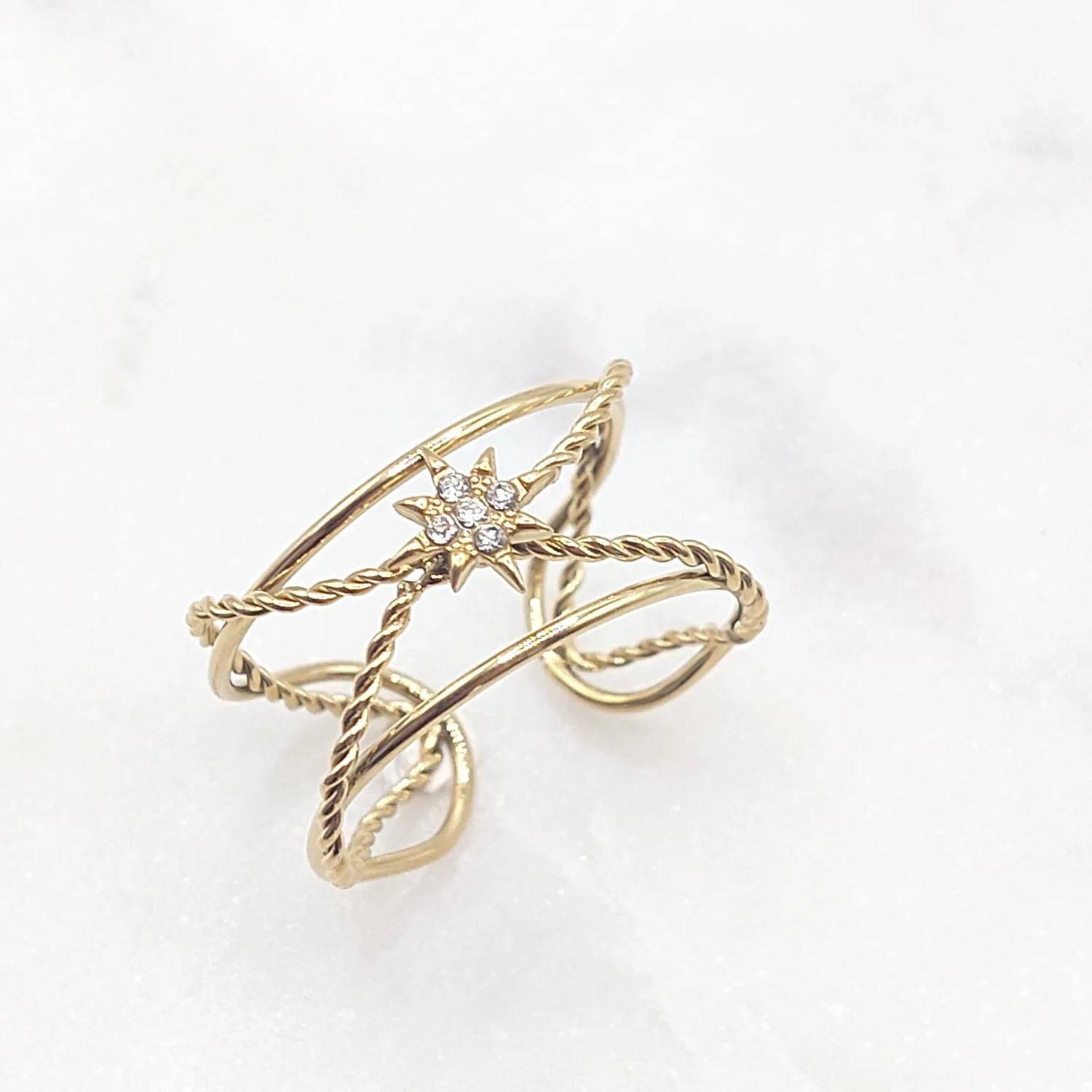 Bague étoile dorée en acier inoxydable – Multi-anneaux