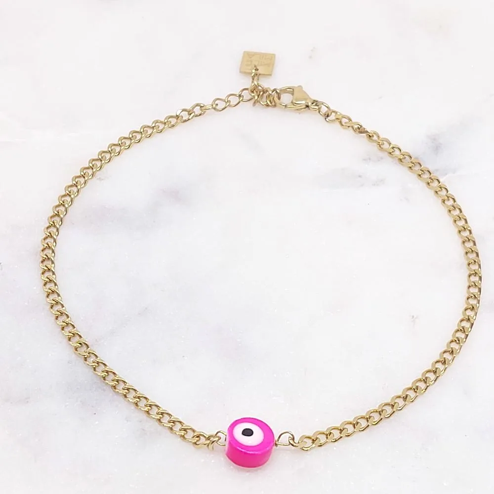 Bracelet de cheville oeil fuchsia