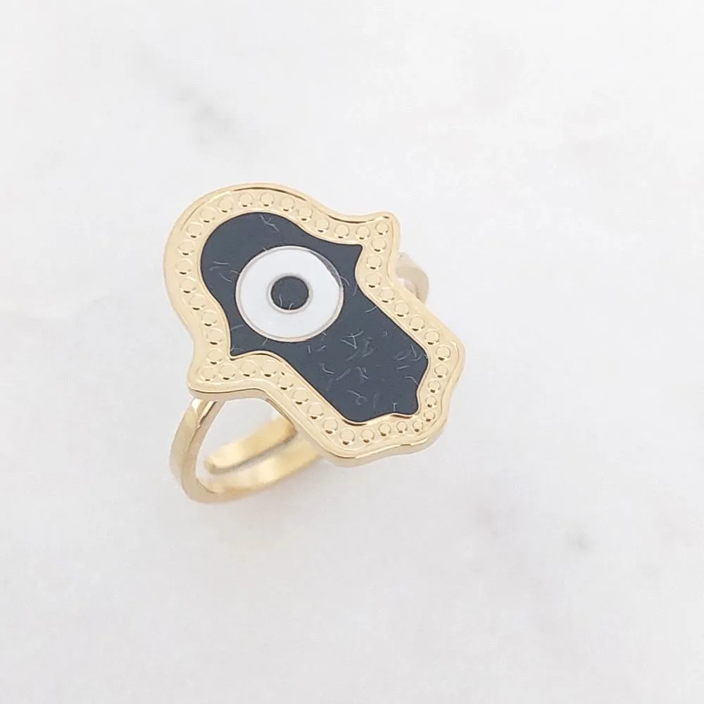 Bague main de Fatma noire en acier inoxydable