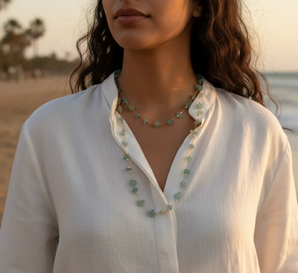Collier sautoir (pierres semi-précieuses vertes)