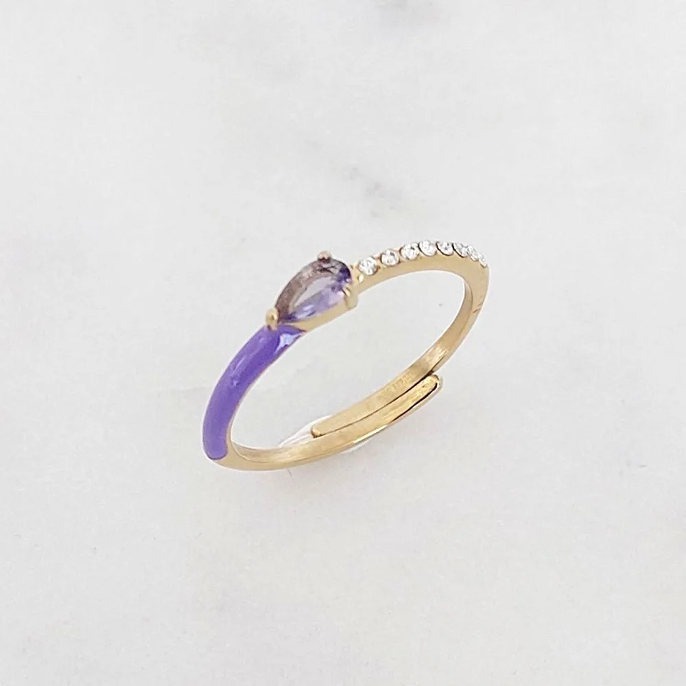Bague fine dorée violette en acier inoxydable