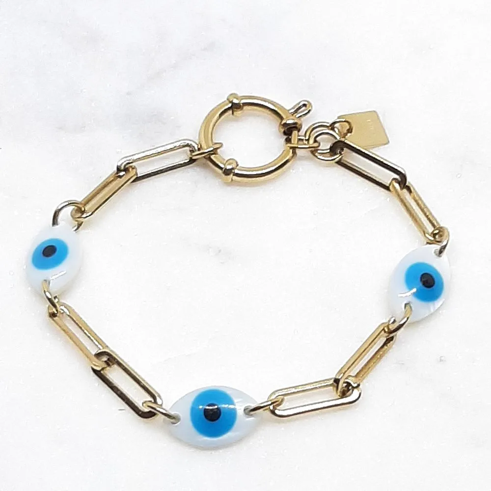 Bracelet à maillons avec perles oeil bleu