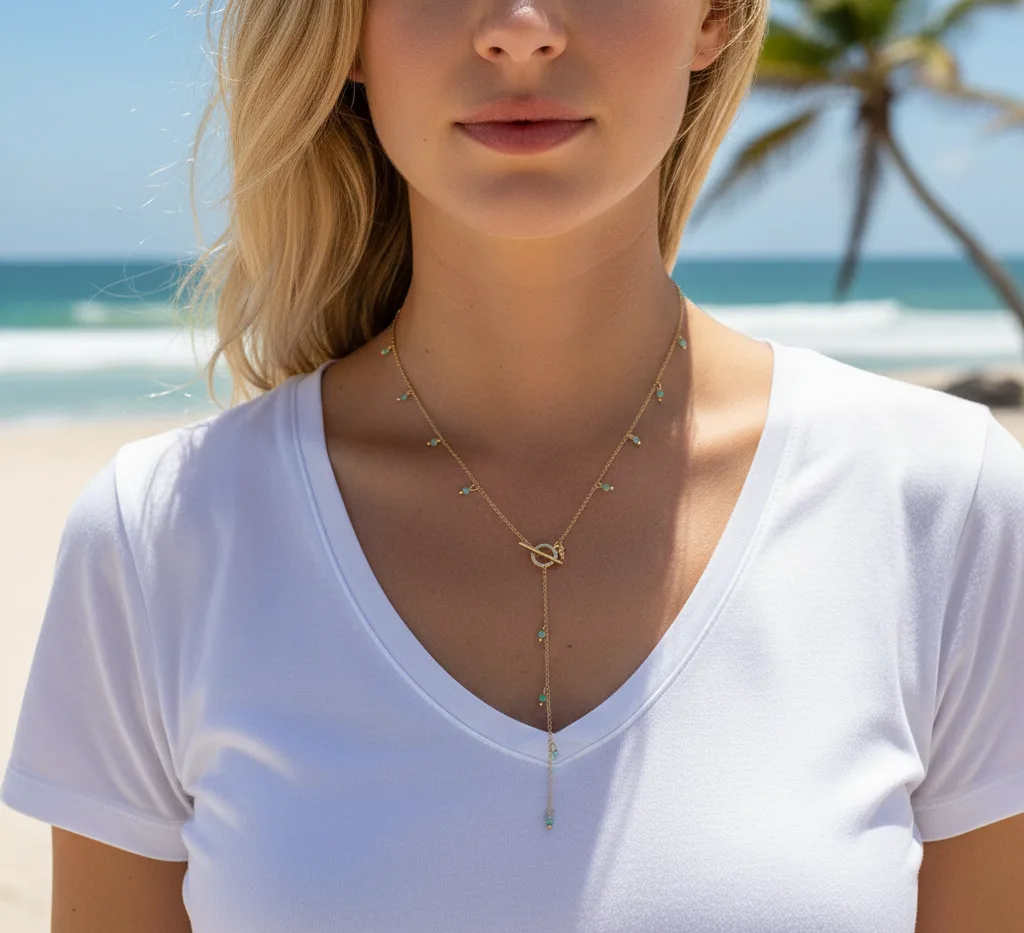 Collier cravate Rosalia (pierre fine vert clair)