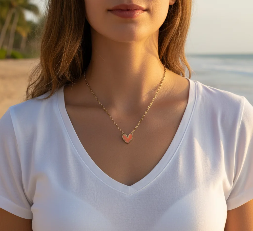 Collier coeur orange (doré)