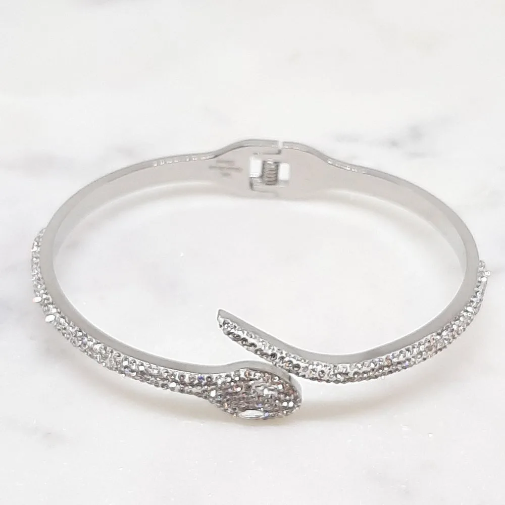 Bracelet serpent argenté et diamants blancs