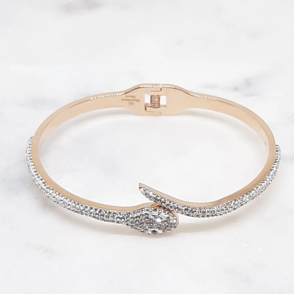 Bracelet serpent doré or rose et diamants blancs