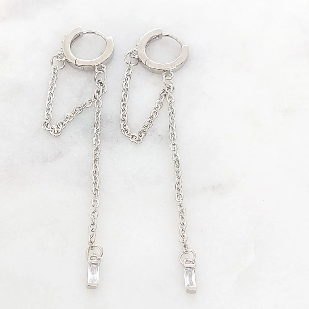 Boucles d'oreilles pendantes chainette (argent)