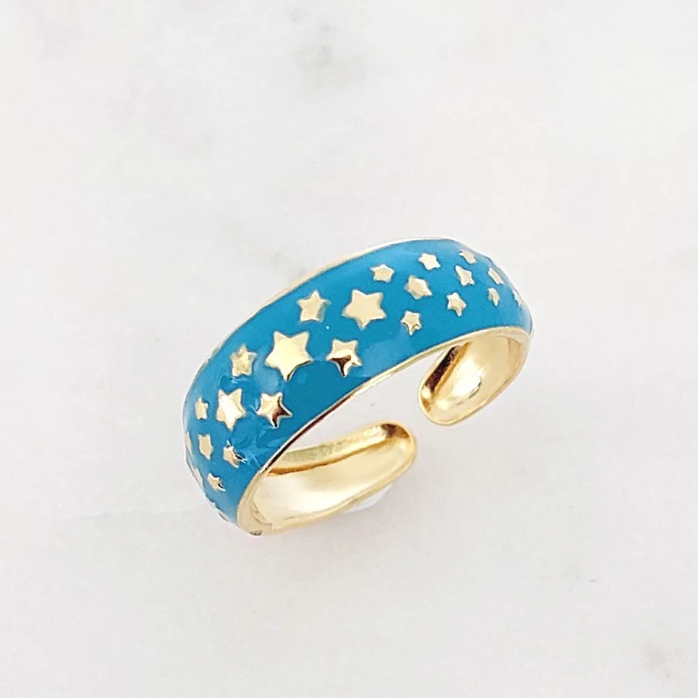 Bague jonc bleu étoile en acier inoxydable – Bijou fantaisie ajustable