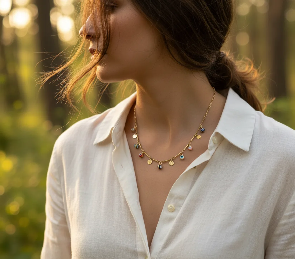 Collier œil multicolore (doré)