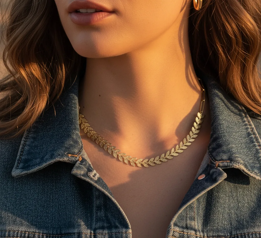 Collier maillons feuilles (doré)