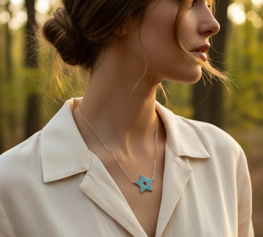 Collier étoile en pierres turquoise (or rose)