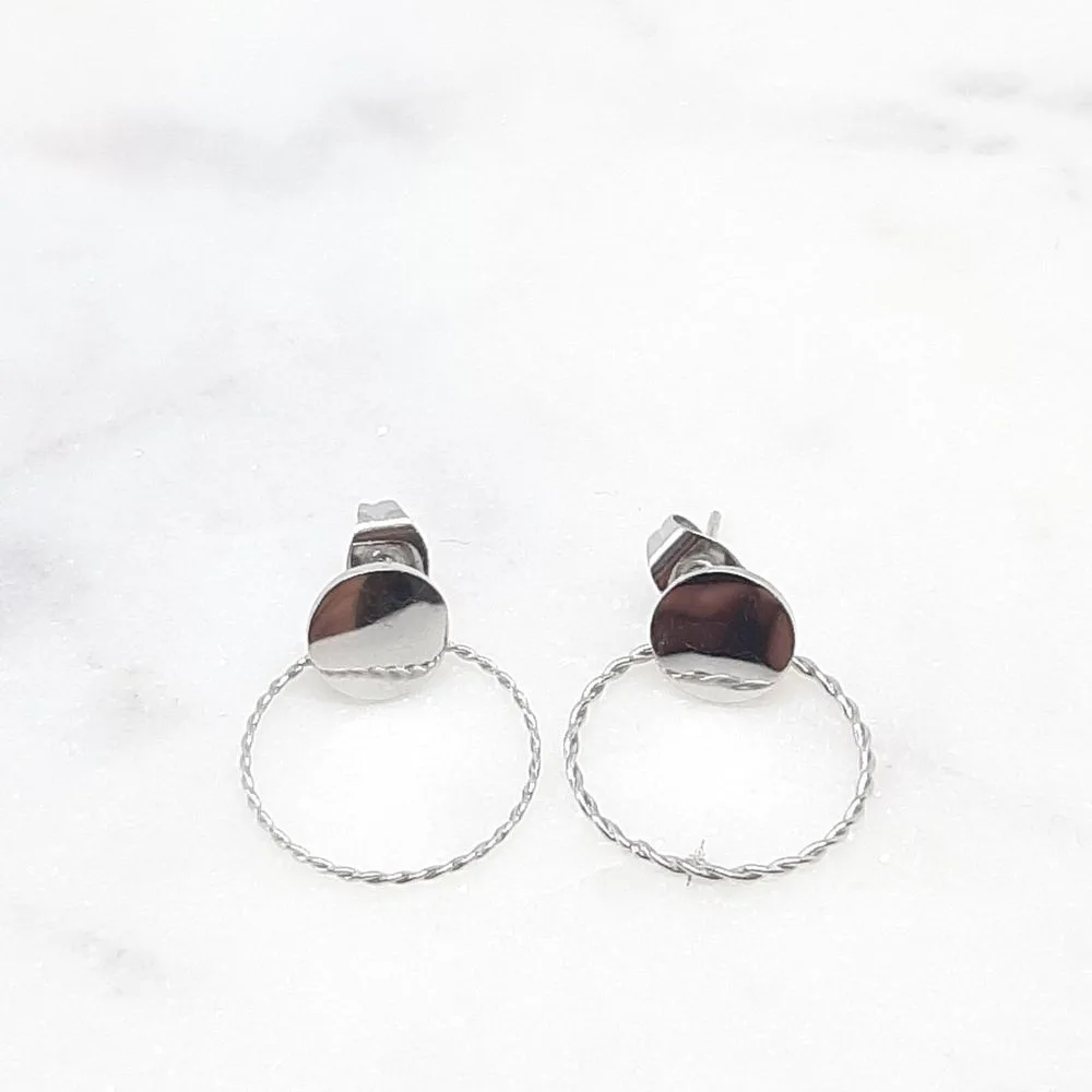 Boucles d'oreilles anneaux et médaille argent