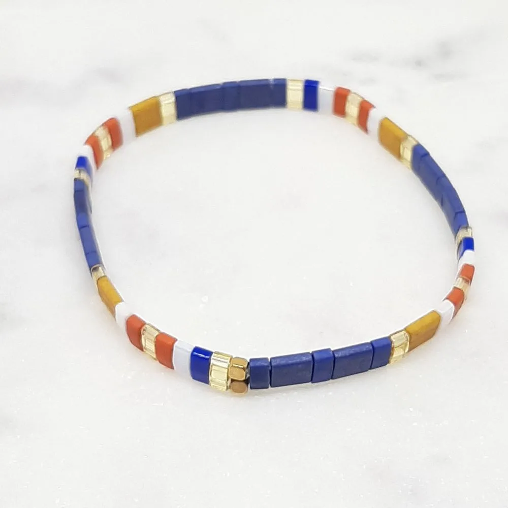 Bracelet élastique en perles Miyuki bleues