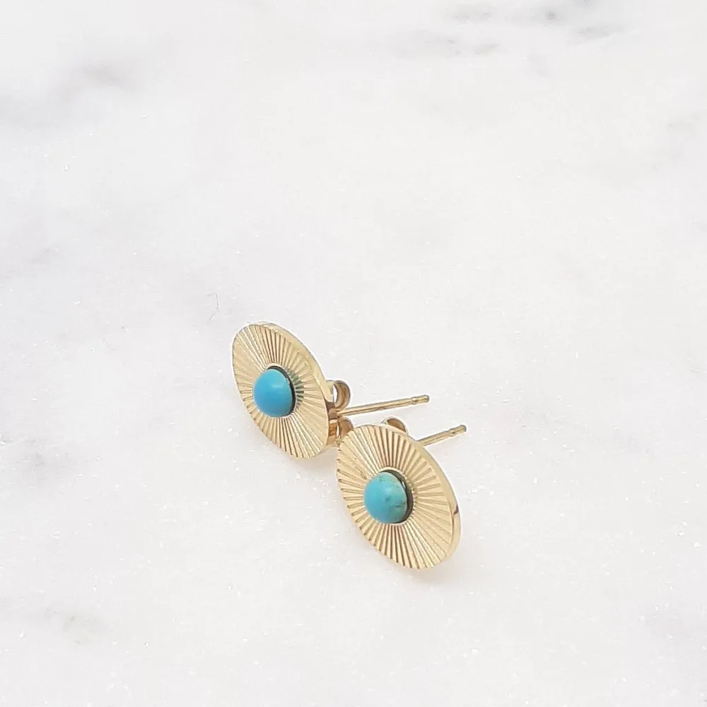 Puces d'oreilles soleil avec perle de turquoise (doré)