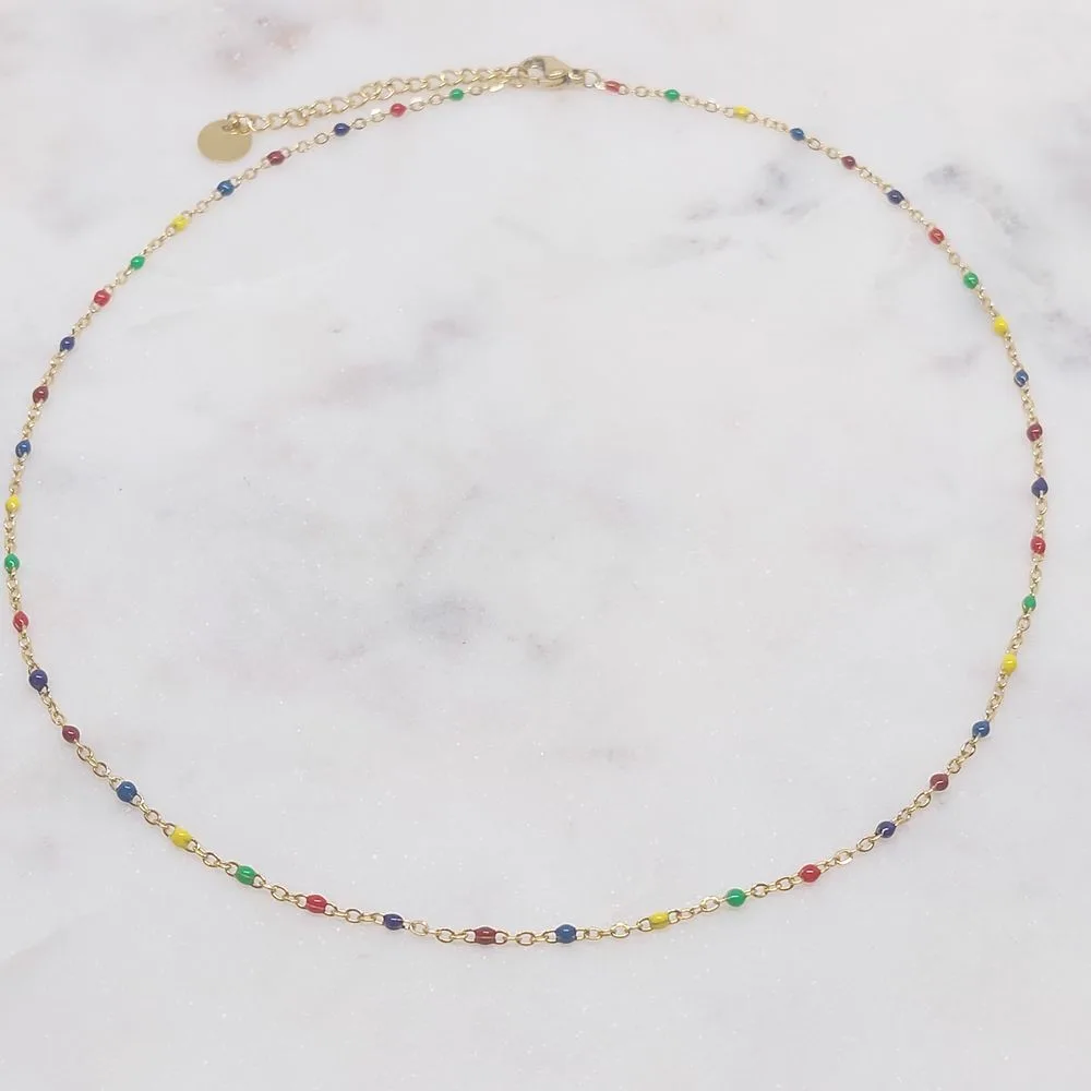 Collier perles multicolores (doré)