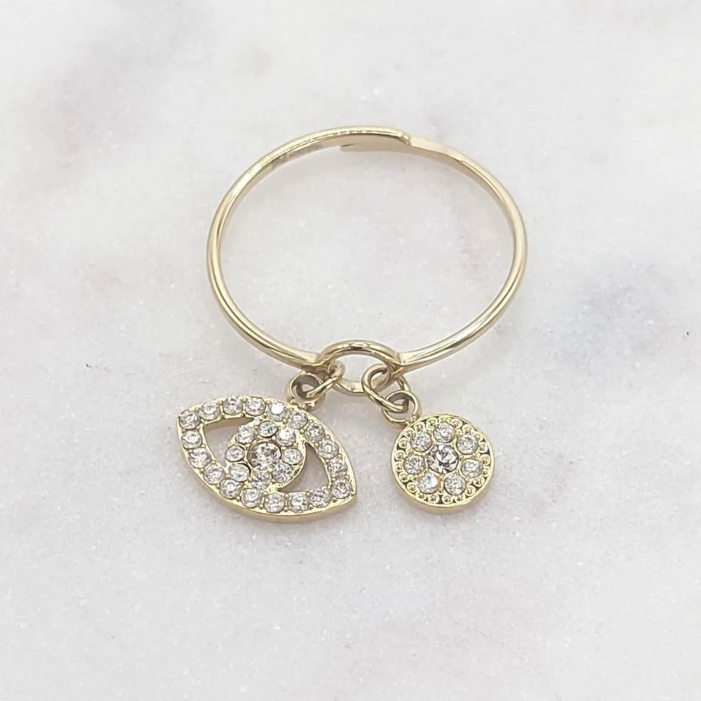 Bague breloque œil en acier inoxydable doré – Strass scintillants