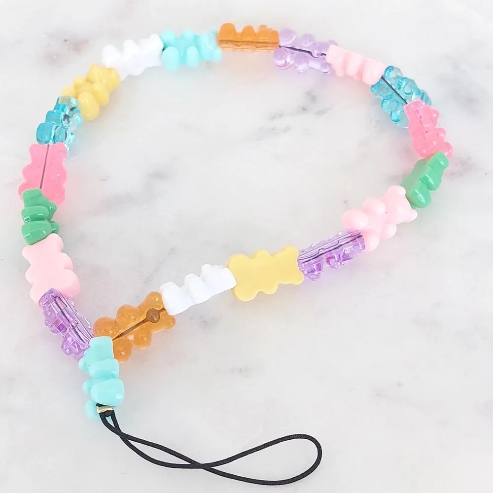 Bracelet téléphone perles, nounours pastels