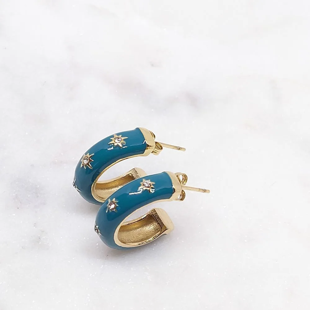 Boucles créoles en émail vert et brillants (doré)
