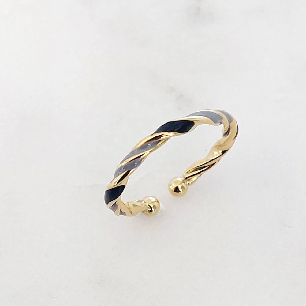 Bague fine torsadée noir et or en acier inoxydable doré – Bijou ajustable pour femme