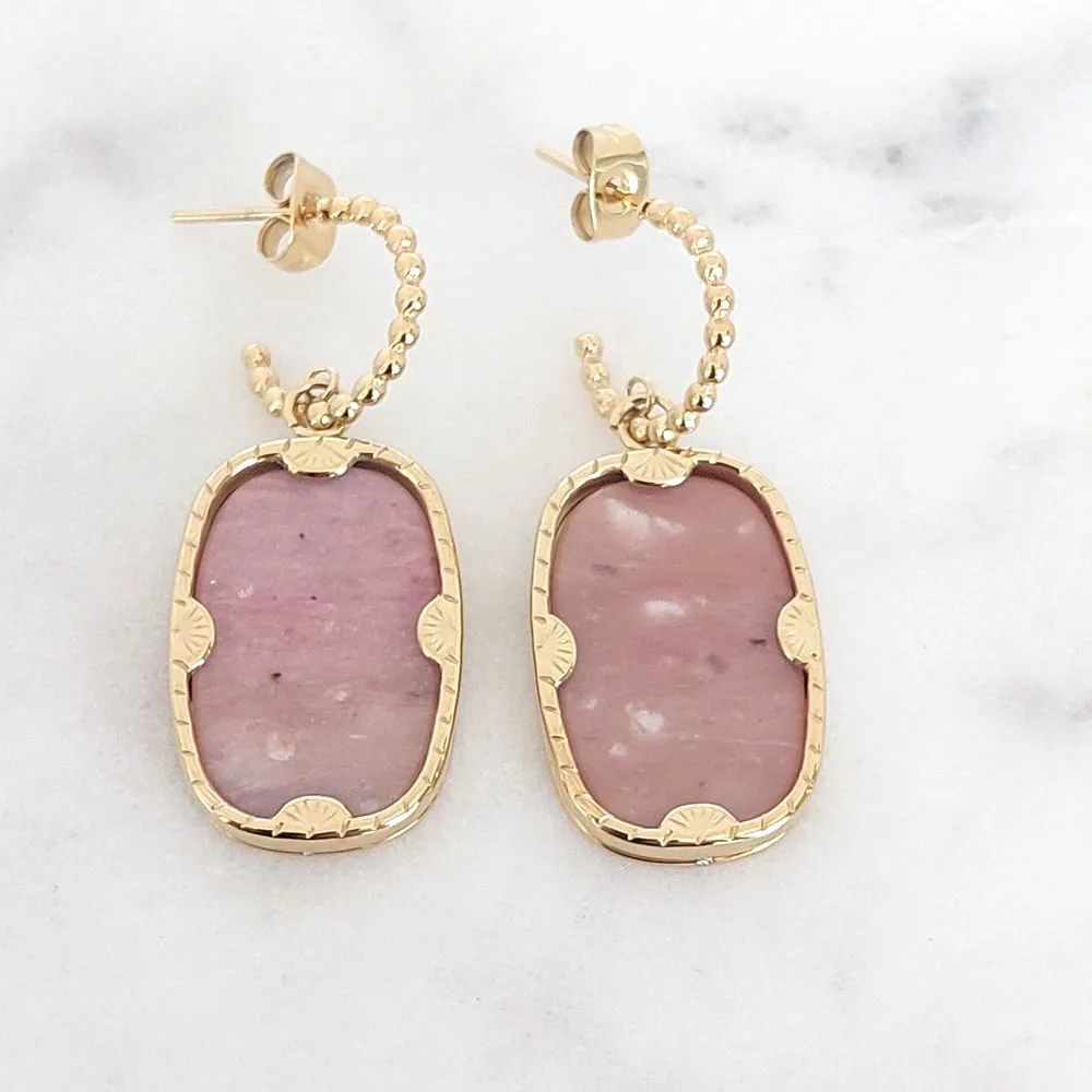 Boucles d'oreilles Bohm - Zelda en rhodonite rose