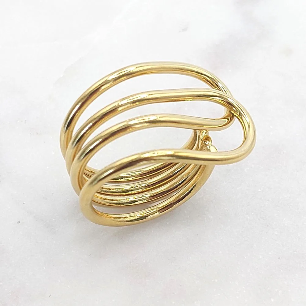 Bague Fendy en acier inoxydable doré – Multi‑anneaux