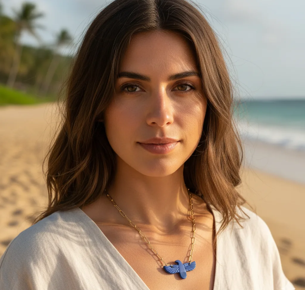 Collier doré avec pendentif "aigle bleu roi"