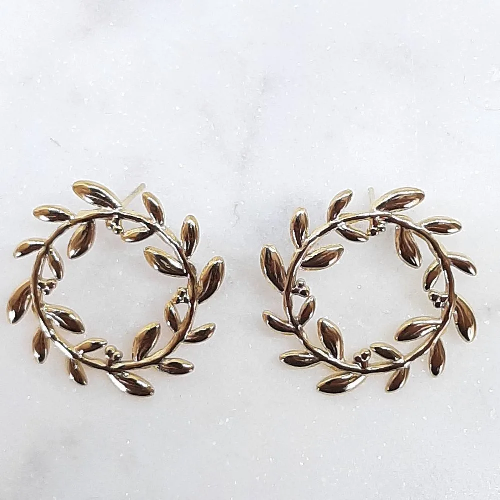 Boucles d'oreilles ornées de feuilles de laurier (doré)