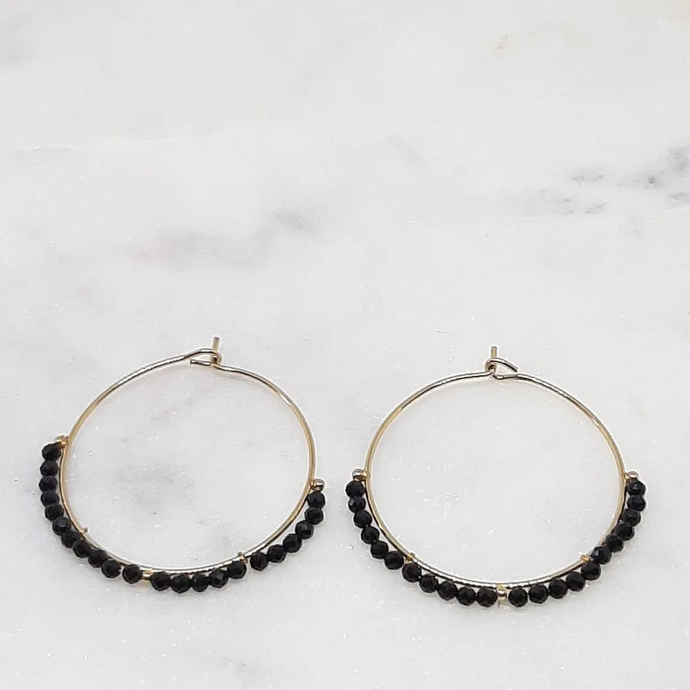 Boucles d'oreilles créoles pierres d'onyx noir