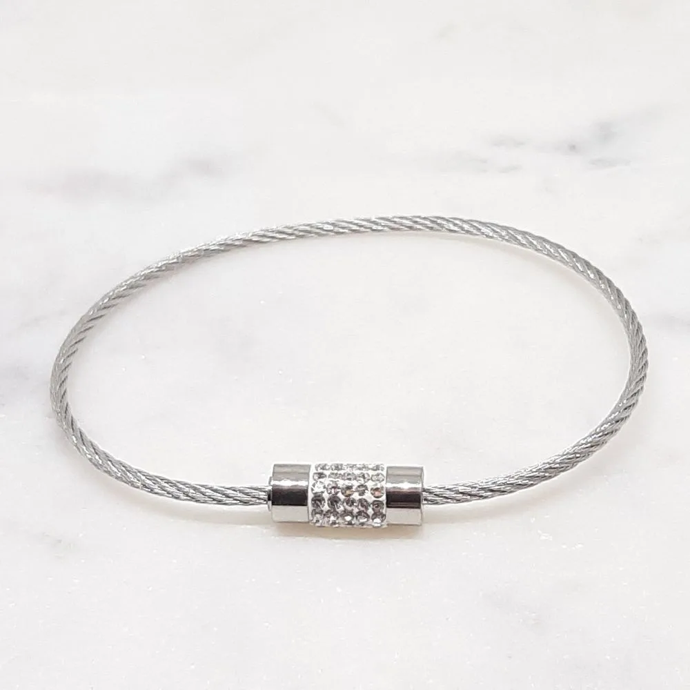 Bracelet câble avec fermoir orné (argenté)
