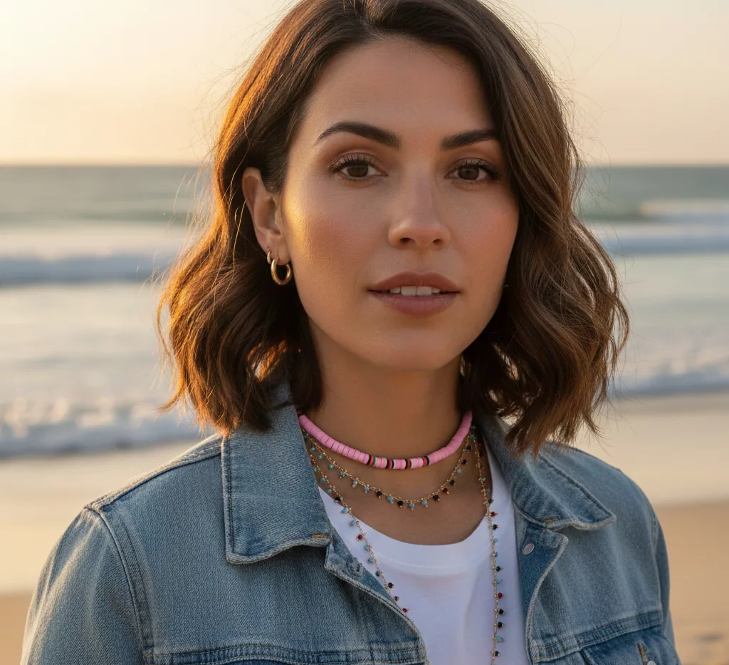 Collier surfeur double rangs (rose)