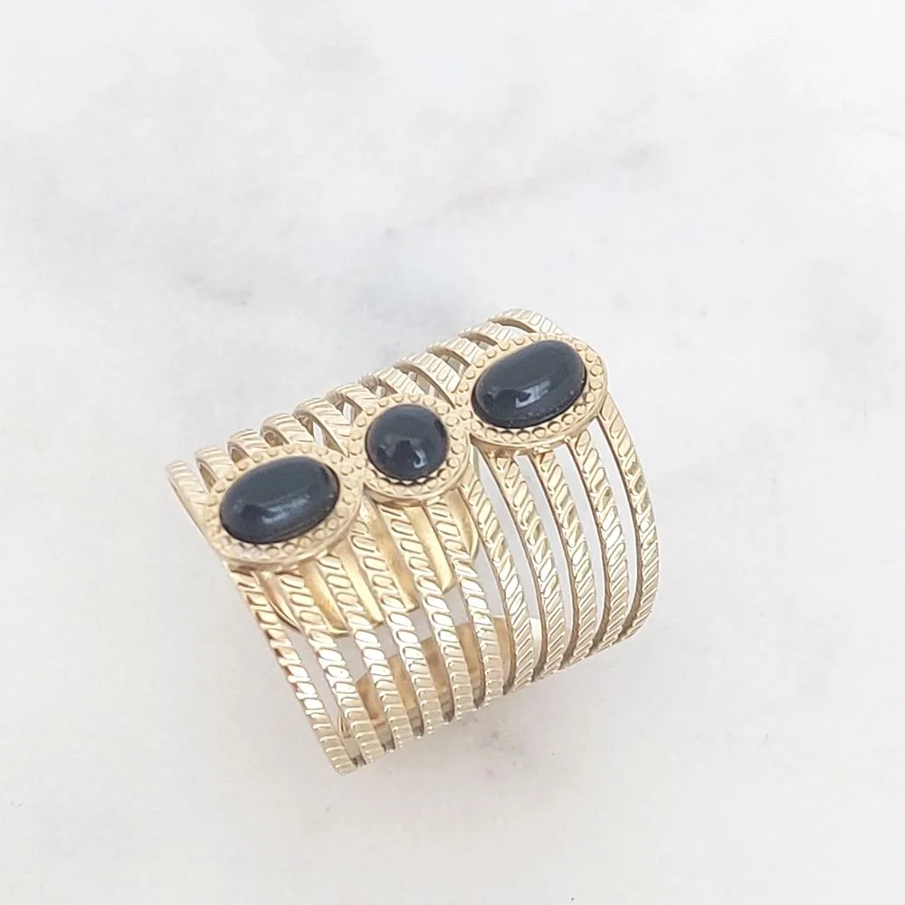 Grosse bague noire en acier inoxydable