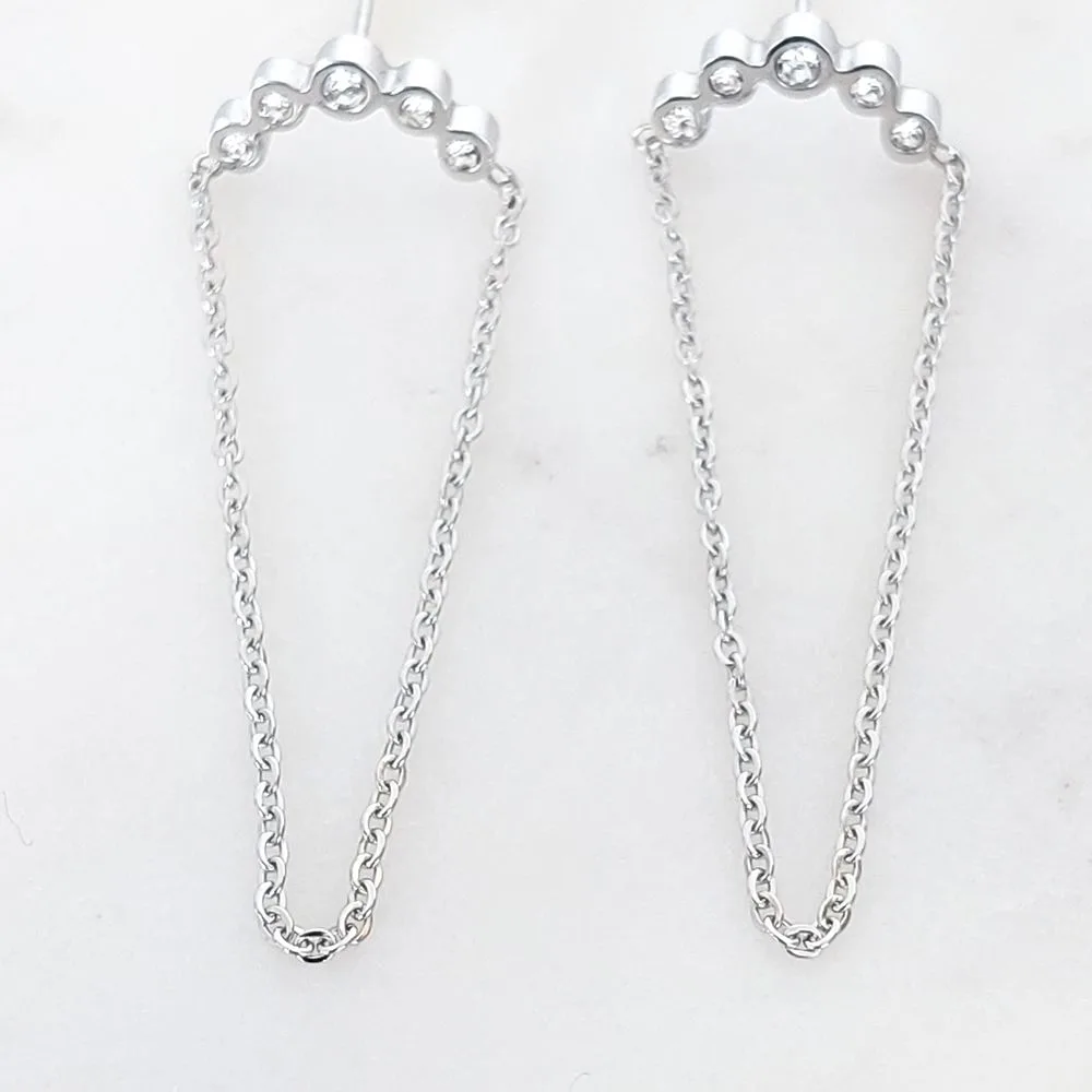 Boucles pendantes chaines et brillants (argent)