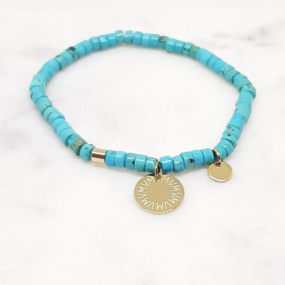 Bracelet élastique en turquoise avec médaillon Soleil