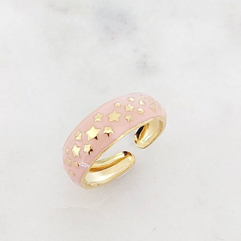 Bague jonc rose étoile en acier inoxydable – Bague ajustable femme