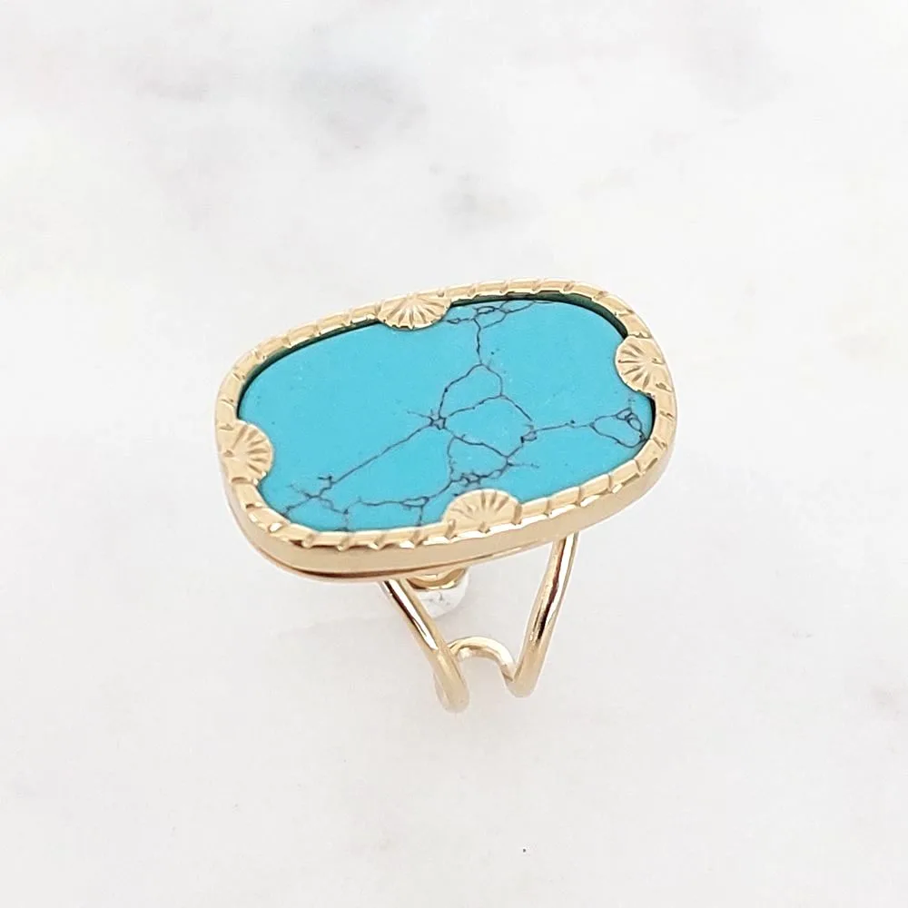 Grosse bague dorée turquoise en acier inoxydable Bohm
