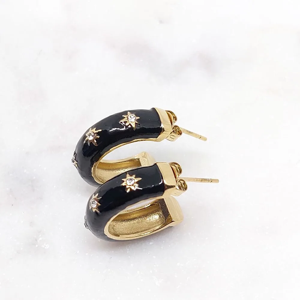 Boucles créoles en émail noir et brillants (doré)