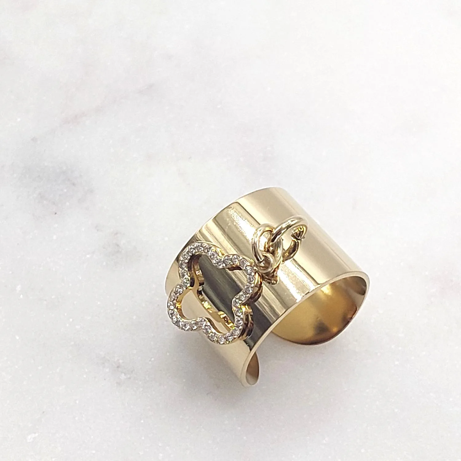 Bague trèfle dorée en acier inoxydable – Grosse bague porte-bonheur