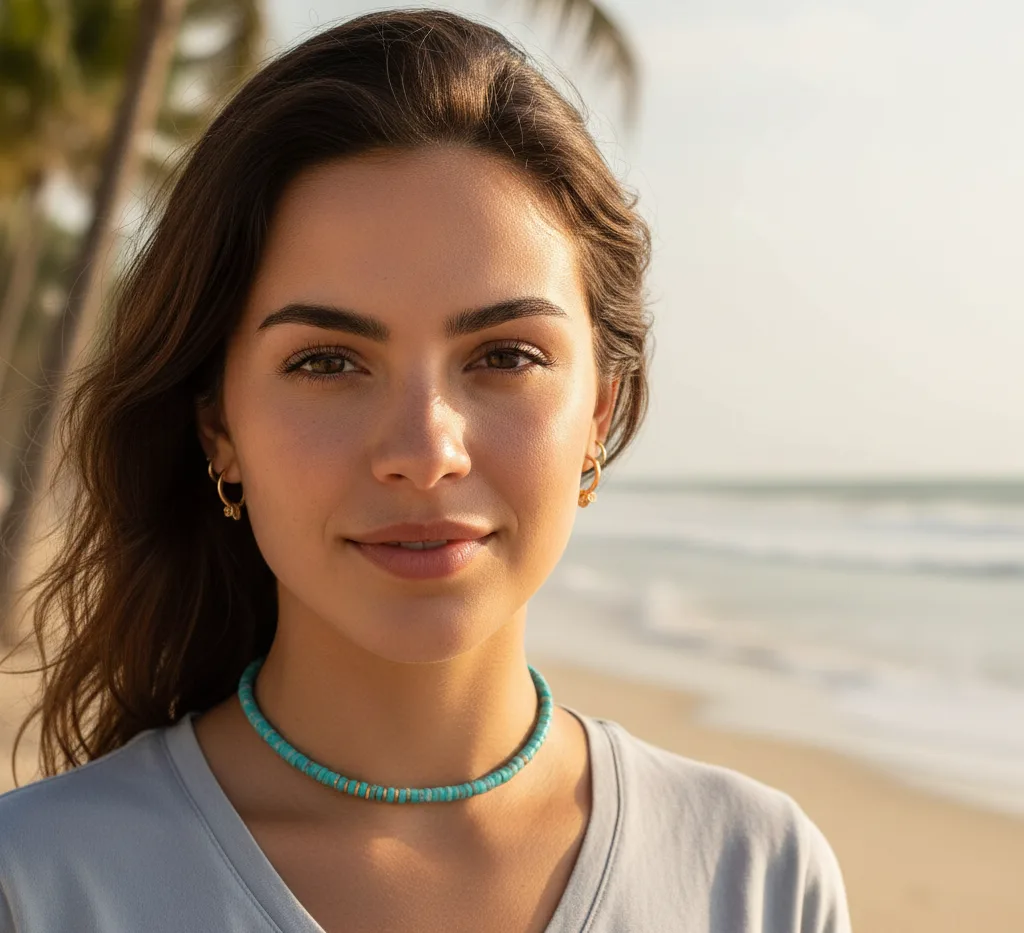 Collier surfeur (perles bleues marbrées)