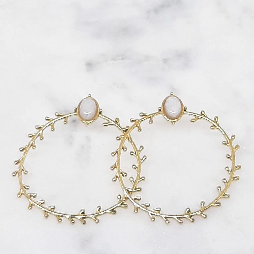 Boucles créoles Gold/Agate Blanche