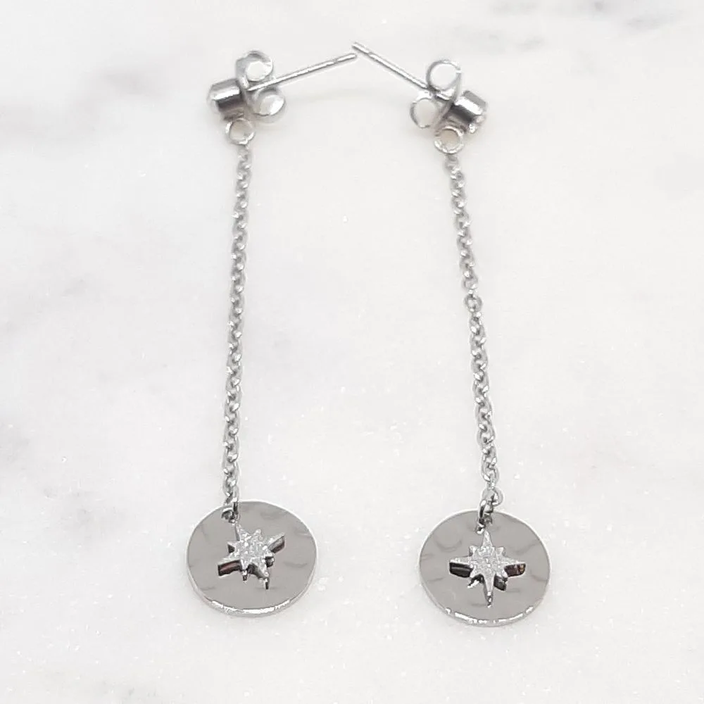 Boucles d'oreilles pendantes chaines et breloques (argent)