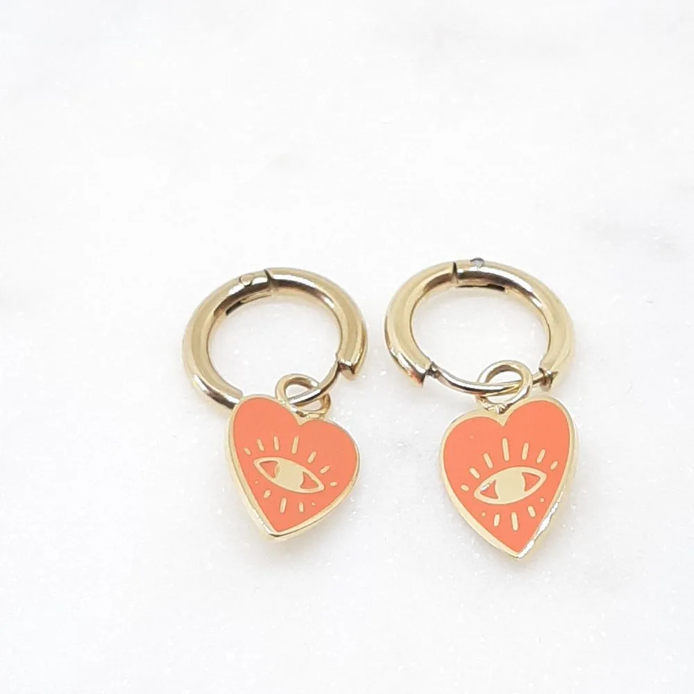 Mini créoles coeur corail (doré)